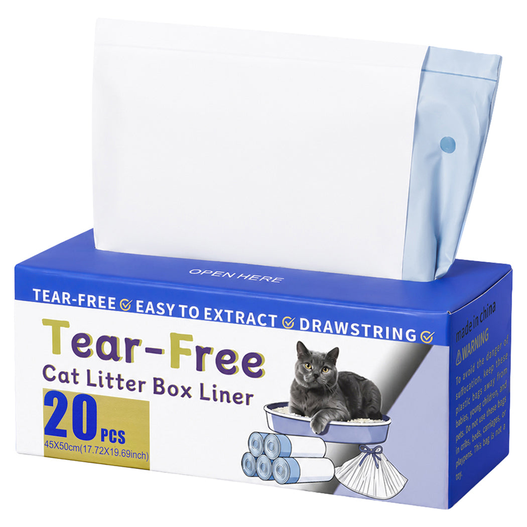 Pawz Cat Litter Bags 45 x 50cm 10kg 2Rolls 40ct Drawstring HDPE White Blue-2100034990476759040