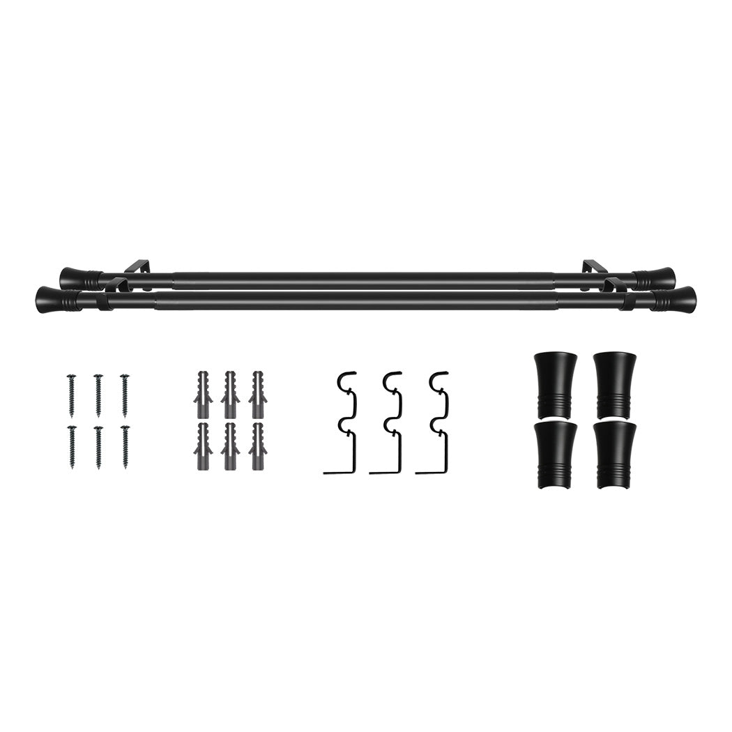 Marlow Black Double Curtain Rod Steel Pole Pommel Set Extendable Adjustable-1894516738750550016