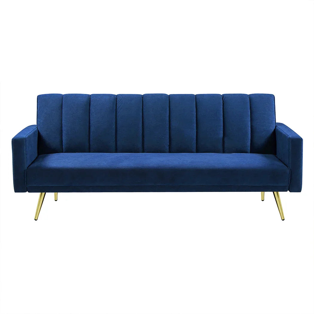 Levede Sofa Bed Convertible Velvet Lounge Recliner Couch Sleeper 3 Seater Blue-2006732804825681920