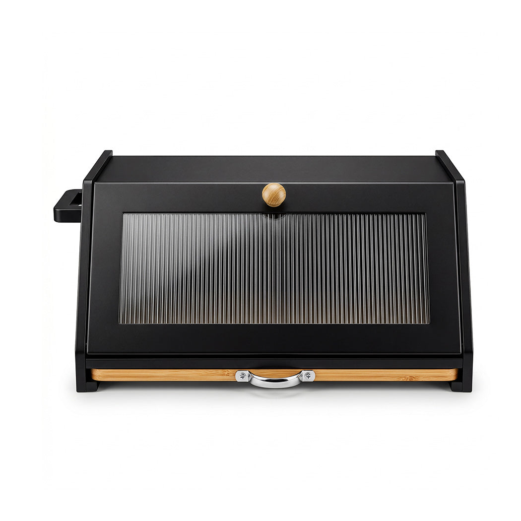 Toque Bread Box Bamboo Bread Storage Container with Cutting Board Black-2072893581194039296