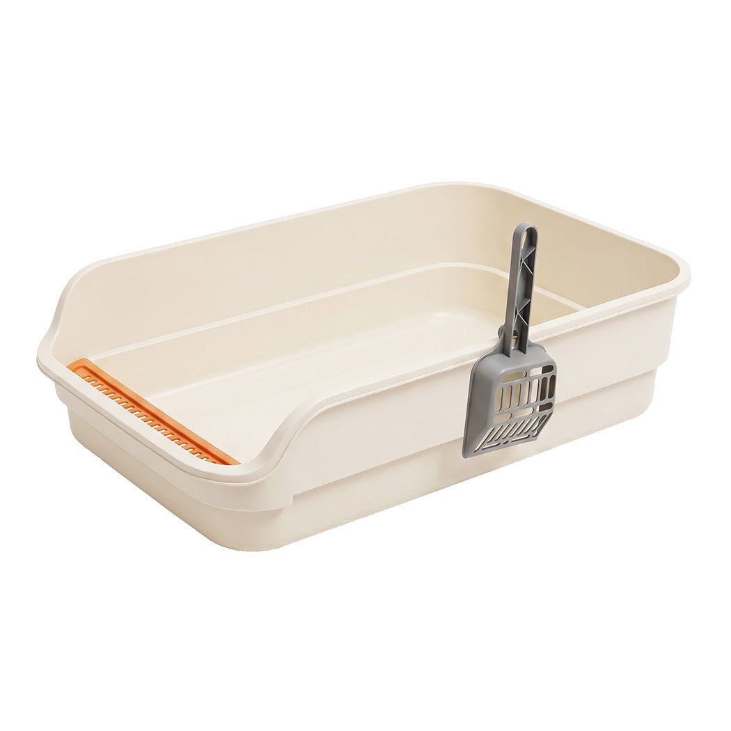Pawz Large Cat Litter Box High Sided Open Top Cat Litter Tray 60cm Beige-2072893574063722496