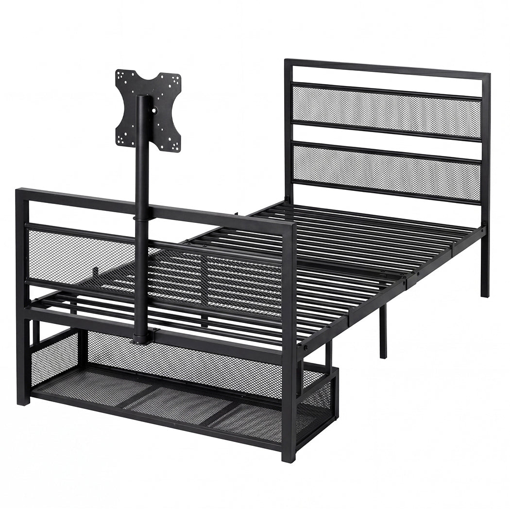 Levede Gaming Bed Frame Rotating TV Mount Storage Metal Single Bed 32in Bedroom-2072893552848932864