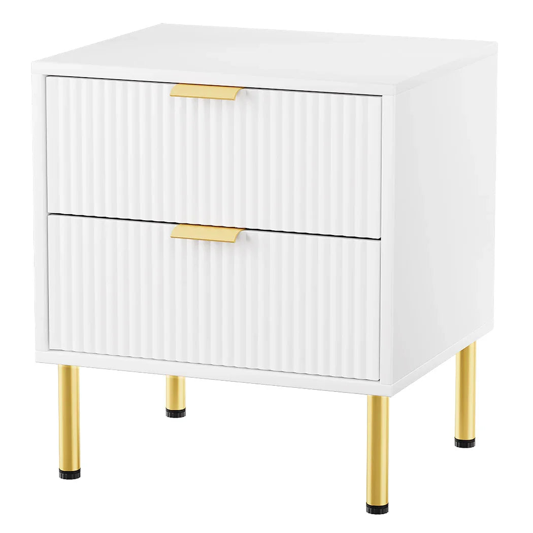 Levede Bedside Table with 2 Drawers White Metal Legs-2029387202869465088