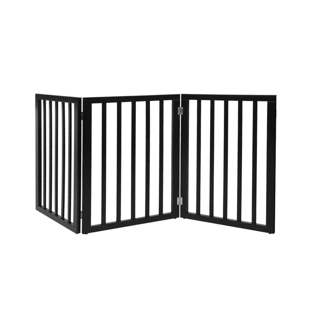 PaWz 3 Panels Wooden Pet Gate Dog Fence Black 139CM-2006732963022245888