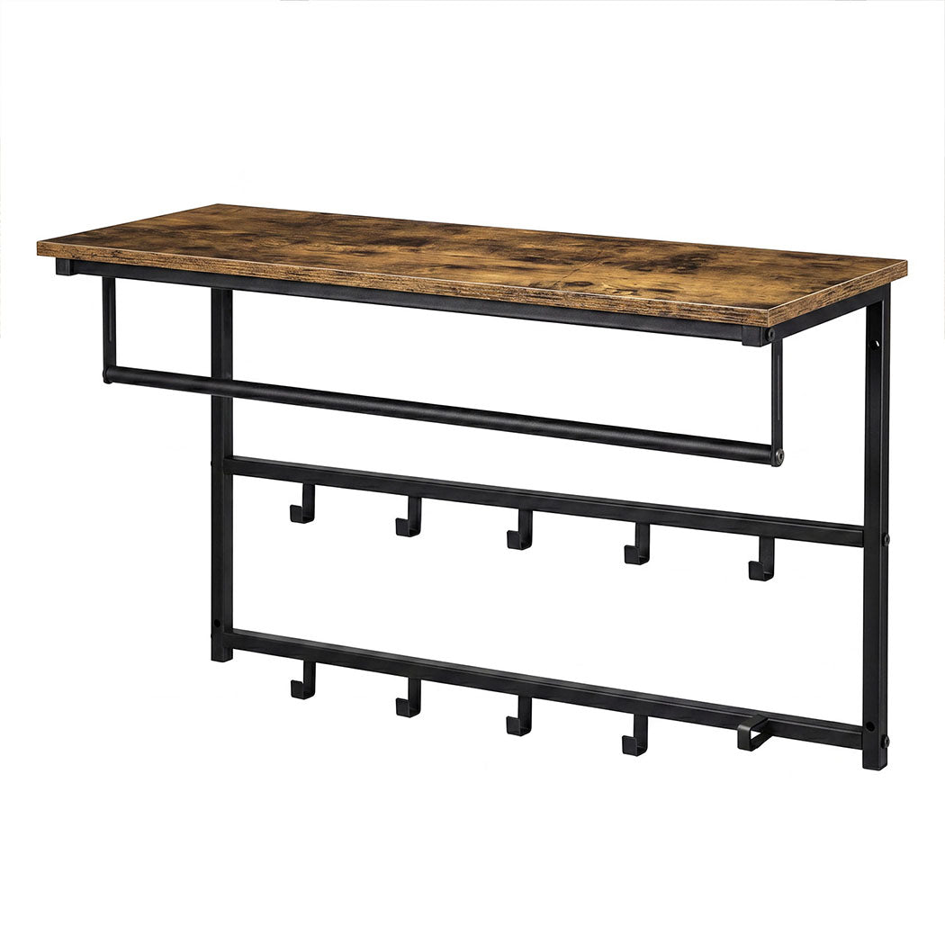 Levede Floating Shelves 10kg Wall Shelf Hooks Coat Rack Metal Wood Black-2100034943223730176