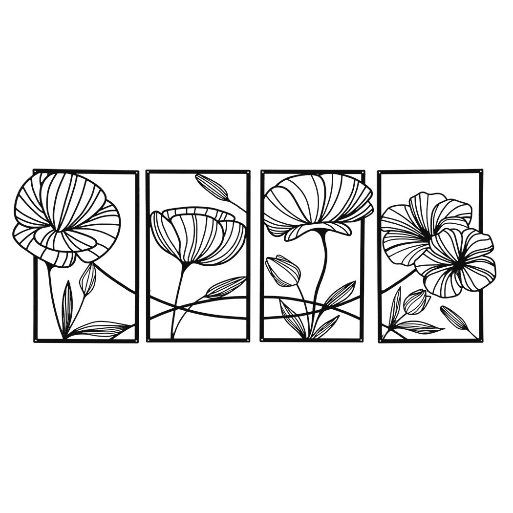 Yezi Metal Wall Art 4Pcs Floral Minimalist Line Decor-1910149776071069696