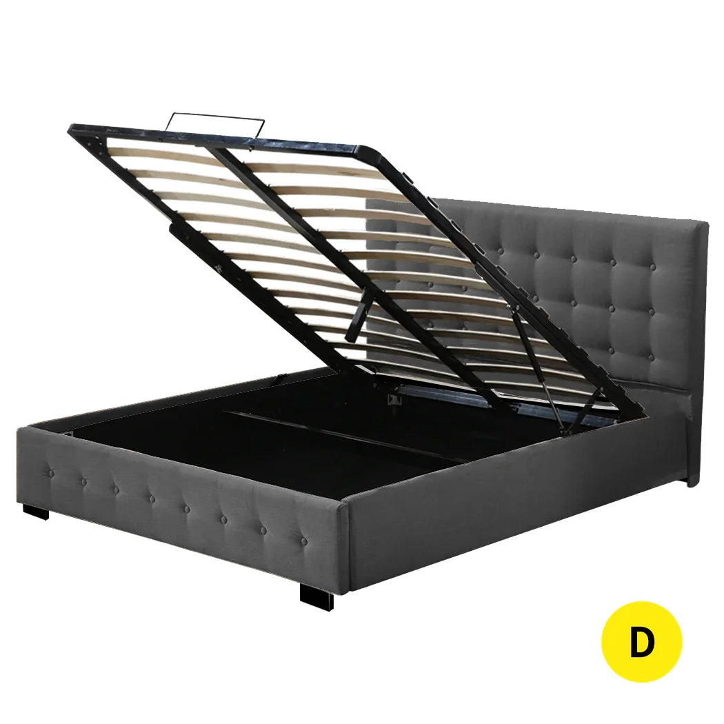 Levede Gas Lift Bed Frame Fabric Base Double Dark Grey-2006733222381228032