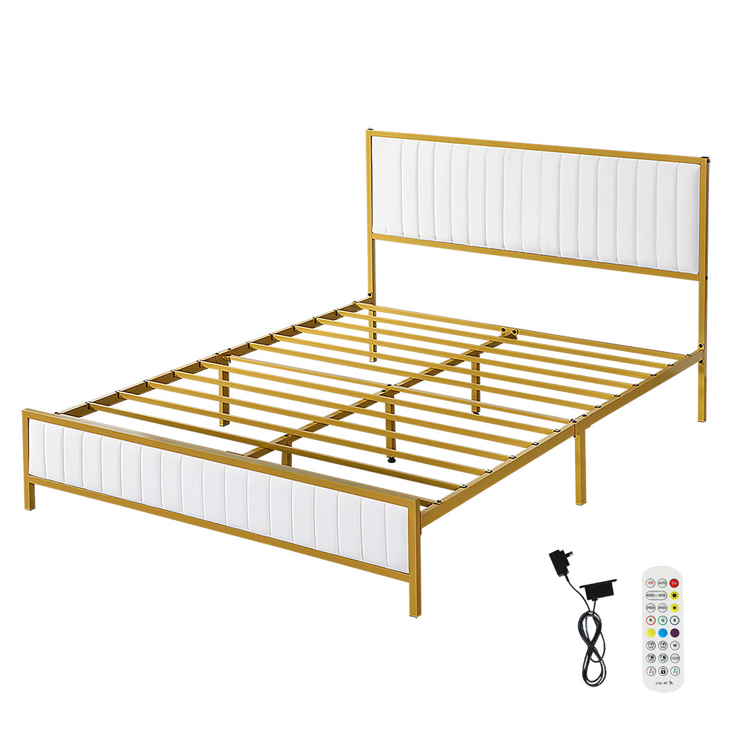 Levede Metal Bed Frame Under Bed Storage Double Beige-1894516794161500160