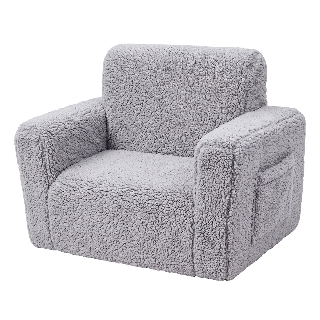 BoPeep Kids Sofa Fold Out Couch 2 In 1 Plush Toddler Lounger for Playroom Grey-2109799595259924481