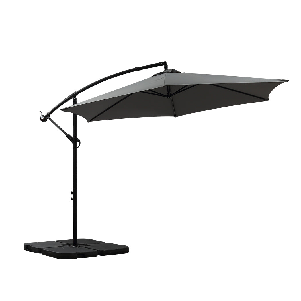 Mountview 3M Outdoor Umbrella Cantilever Grey With Base-1864184442336186368