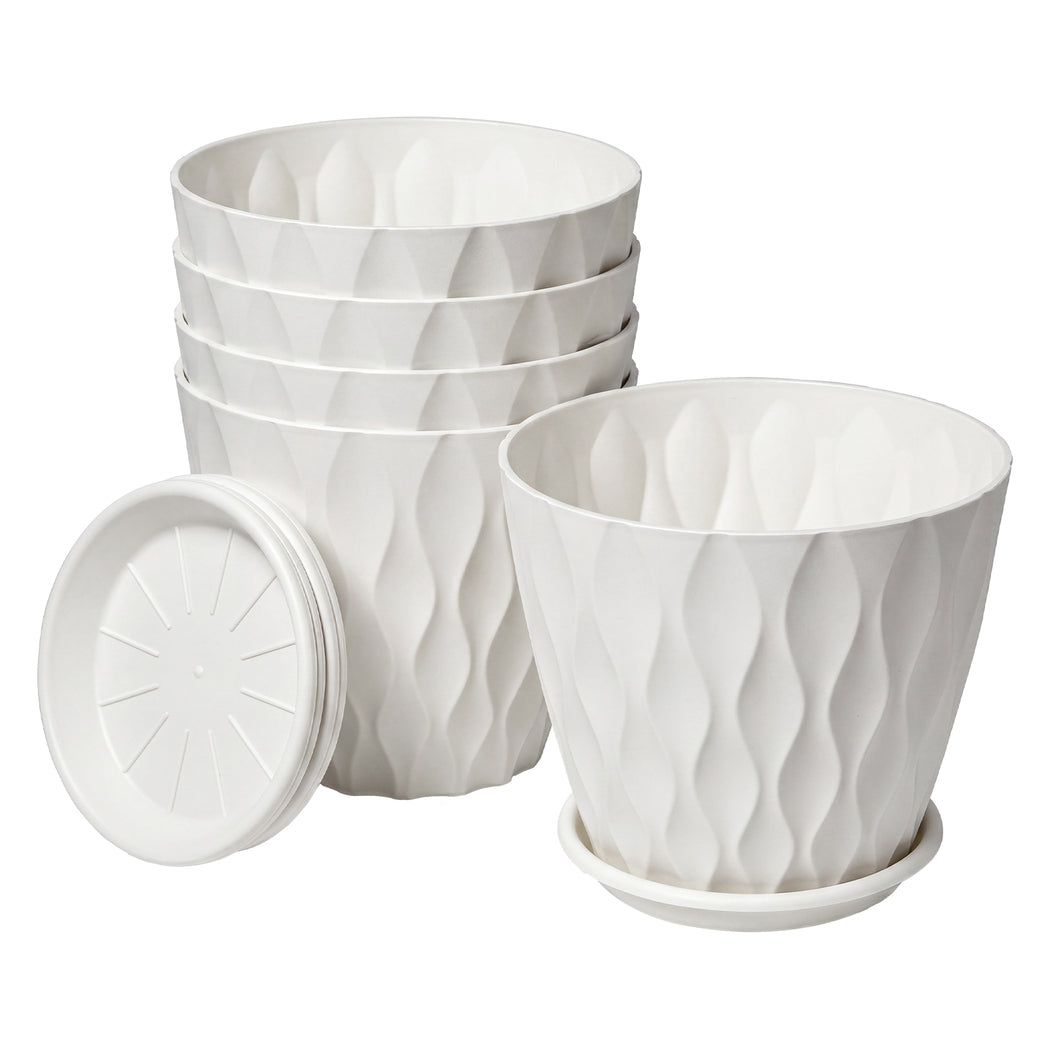 Toque Plant Pots 5 Pcs 8 Inchs Plastic Planter Pots with Drainage Saucers White-2072893580992712704