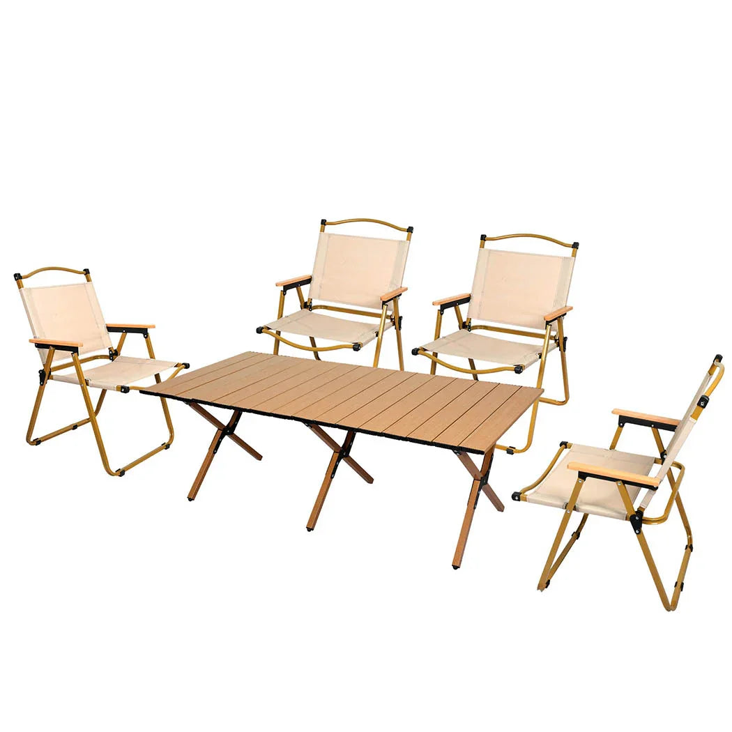 Levede Folding Camping Table Chair Set Oak-2018816888494231552