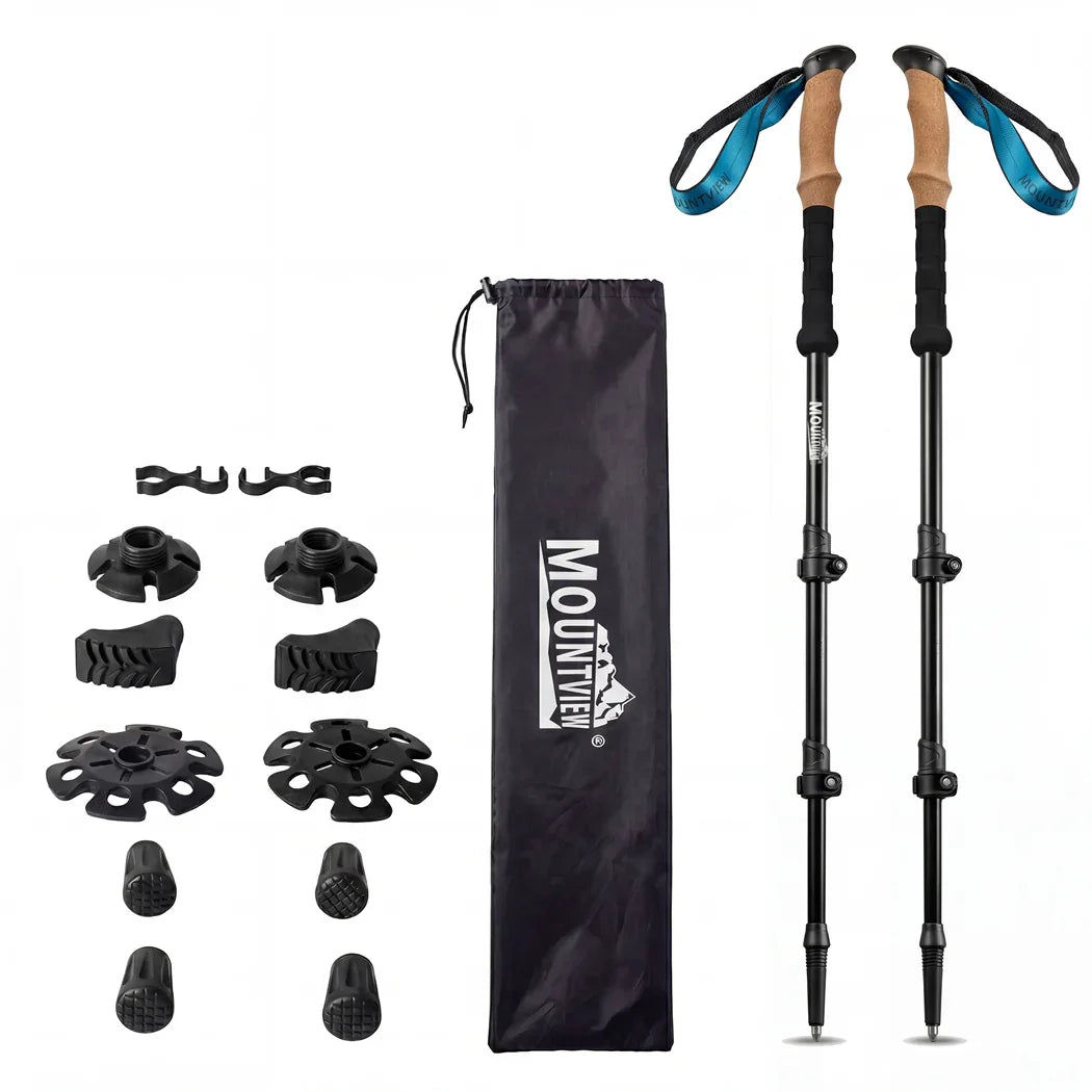 Mountview 2 Pcs Hiking Trekking Poles Walking Stick Adjustable Lightweight Black-2050059022798819328