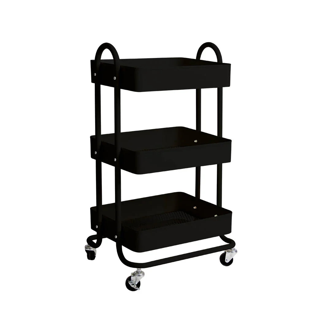 Levede 3 Tiers Kitchen Trolley Cart Black-2018816732868775936