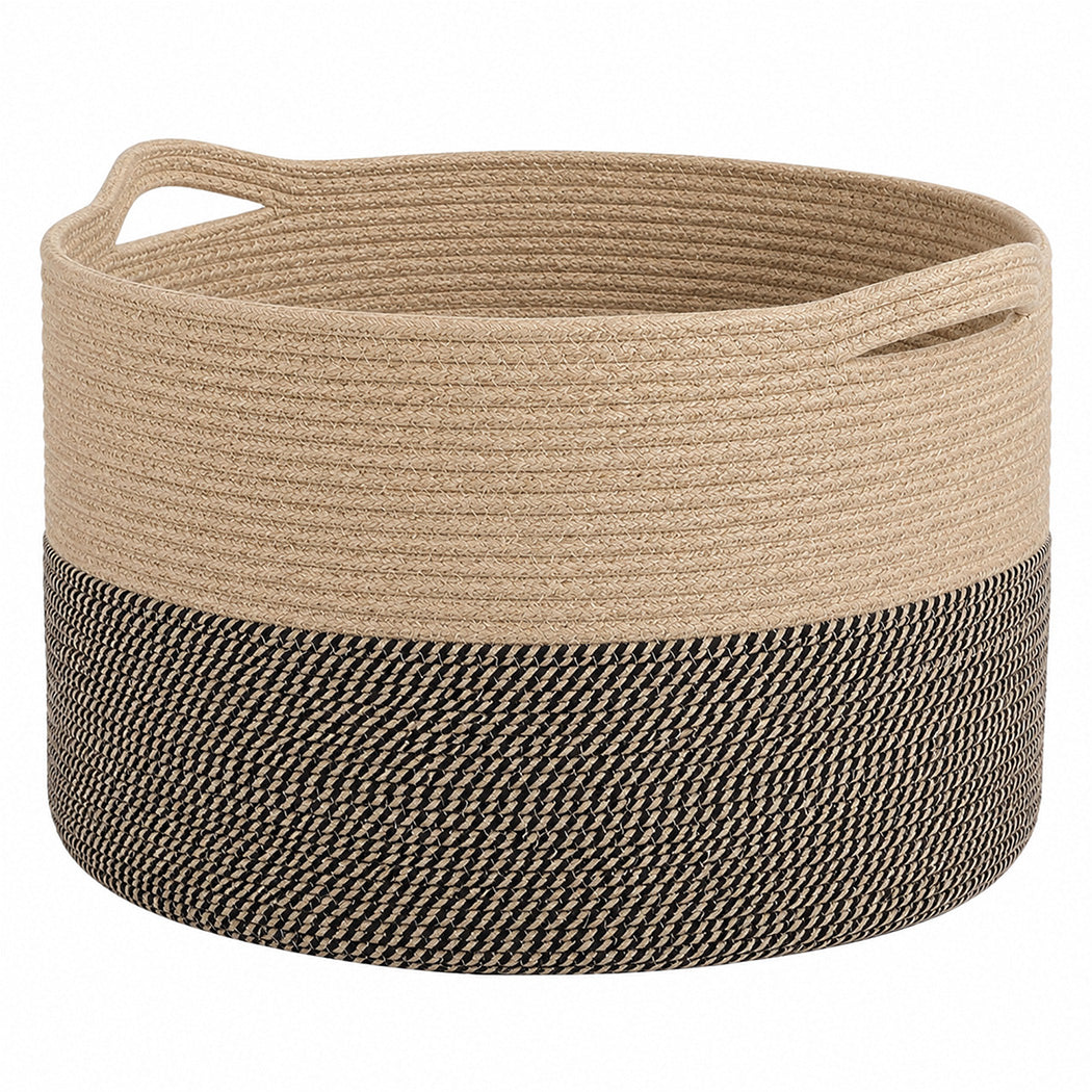 Levede Blanket Basket Large Cotton Rope Jute with Handles Foldable Home Yellow-2100035023964082176