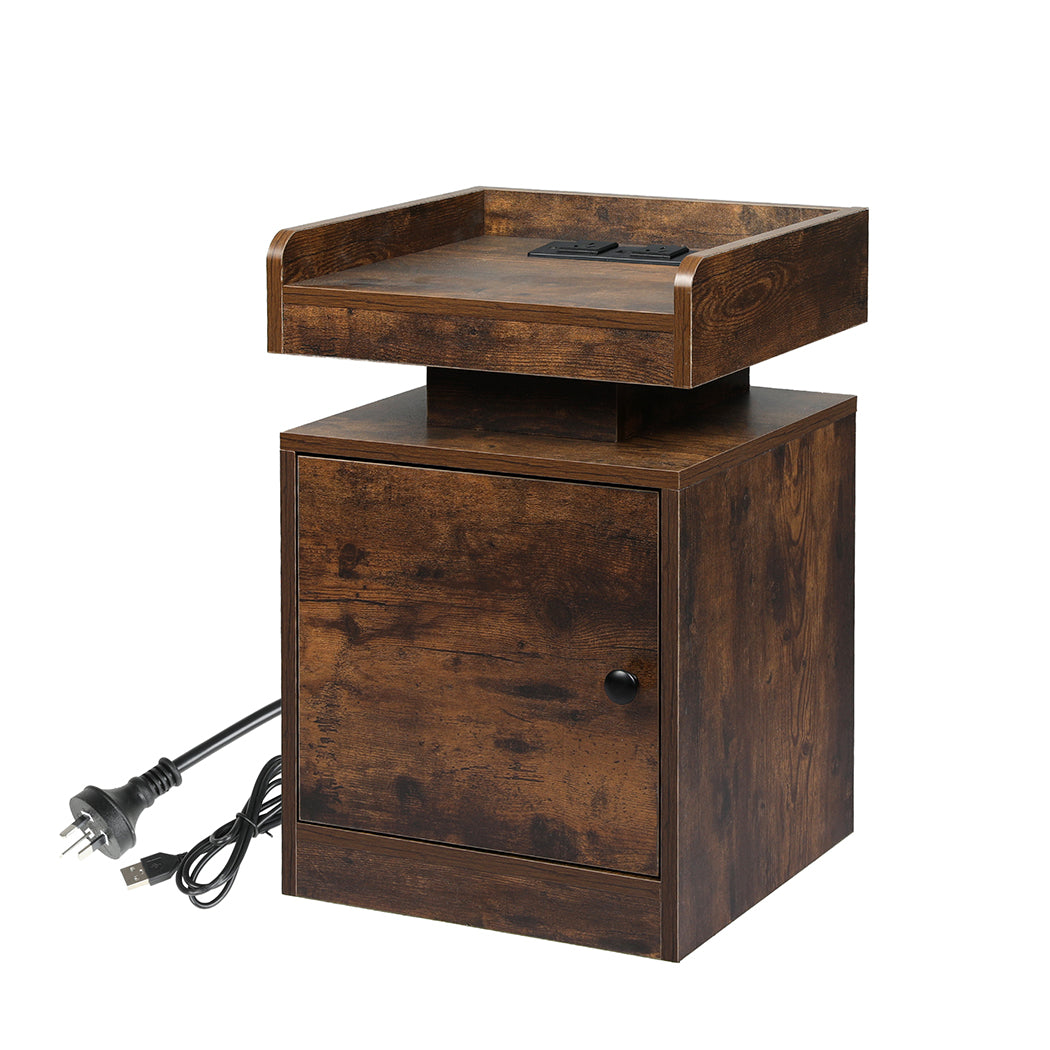 Levede Bedside Table USB Charger Outlet RGB Oak-1910112205467160576