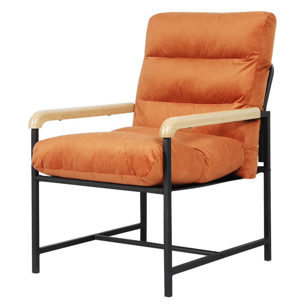 Levede Metal Framed Lounge Chair Velvet in Orange-1919278353270050816
