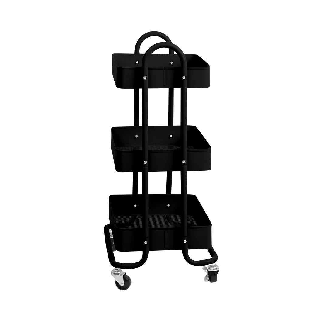 Levede 3 Tiers Kitchen Trolley Cart Black-1973193876663570433