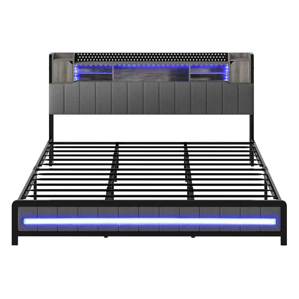 Levede King Bed Frame with Storage Headboard RGB LED-2050056749263753217
