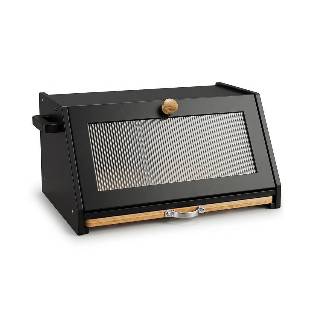 Toque Bread Box Bamboo Bread Storage Container with Cutting Board Black-2072893581194039297