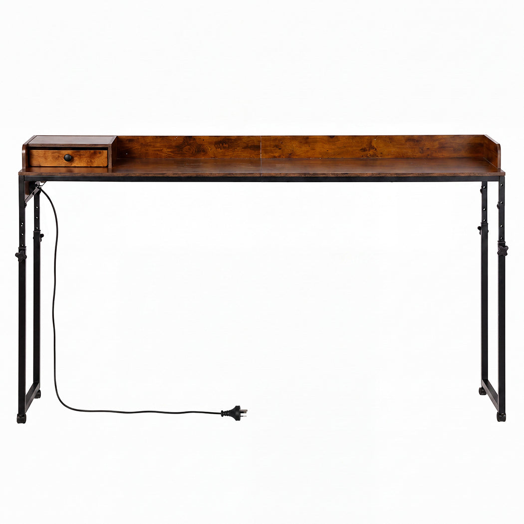 Levede Overbed Table 180cm 84-109cm Mobile with Charging Station Bedroom Brown-2109799597214470146