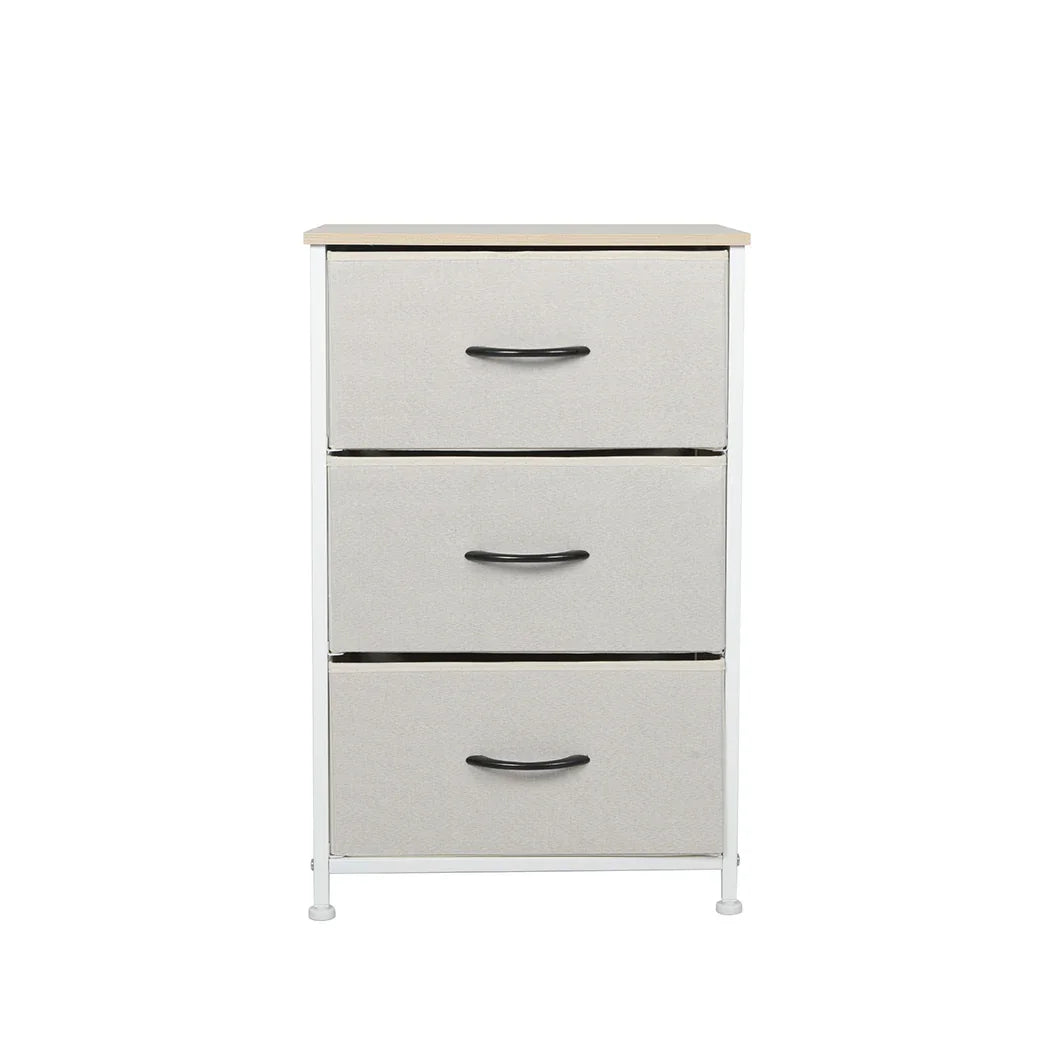 Levede Chest of 3 Drawers Bedside Table Beige-2006733263275692033