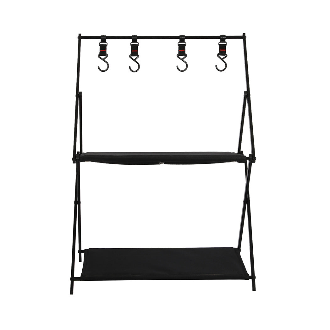 Levede Foldable Camping Storage Shelves 2 Layer with Hooks Black-1894516820644335617