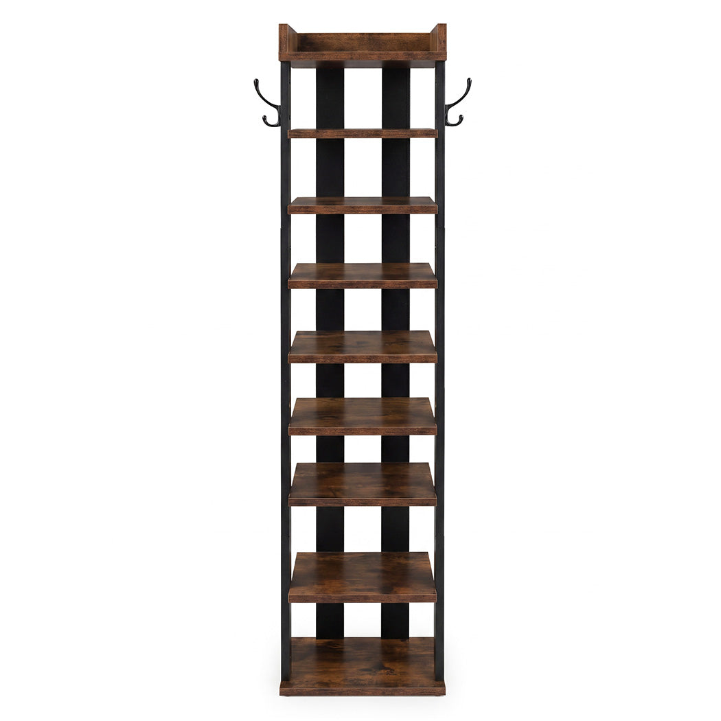 Levede Narrow Shoe Rack Vertical 9-Tier Shoe Storage Organiser Shelf Side Hooks-2072893554740563969