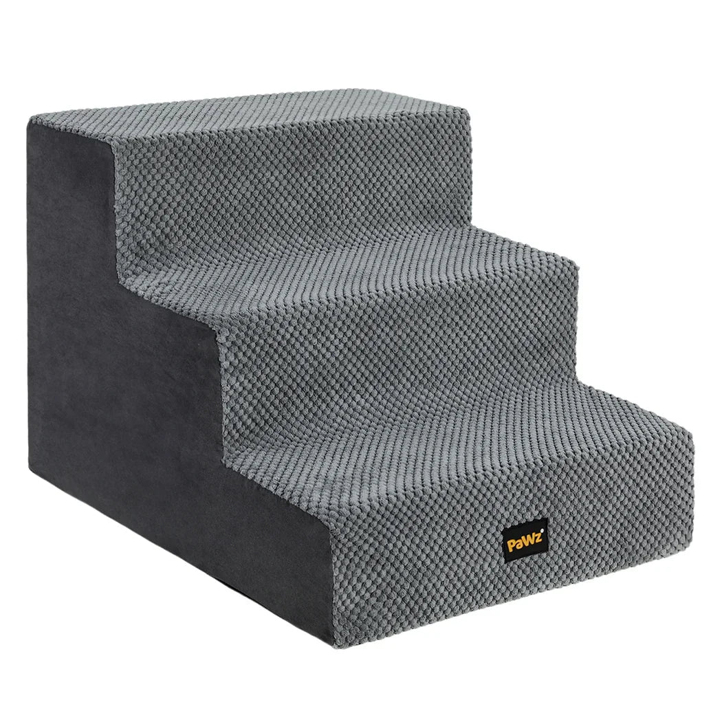Pawz 3 Steps Pet Stairs Dog Ramp High Density Foam Grey-2006733392930017281