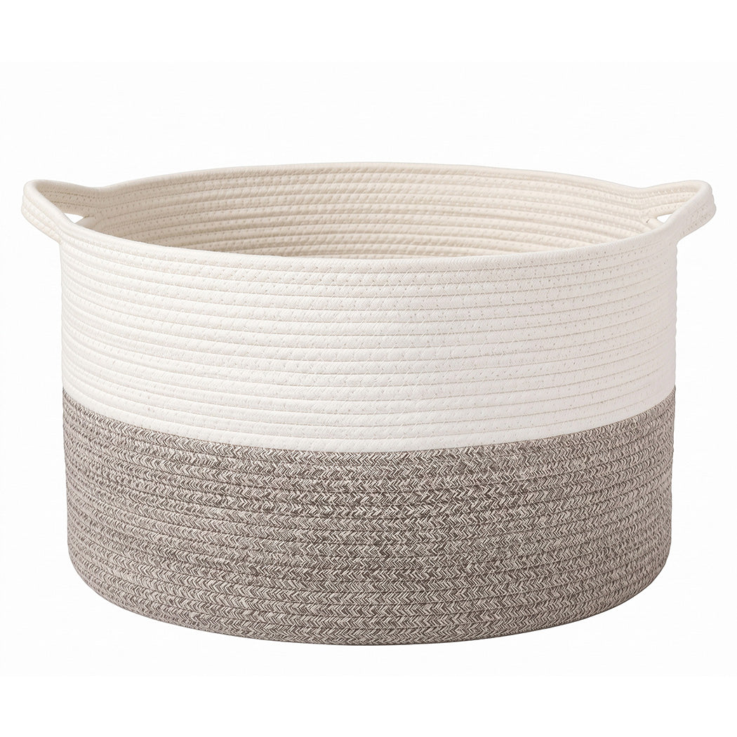 Levede Blanket Basket Cotton Rope Foldable Large with Handles Bedroom Brown-2100035024177991681