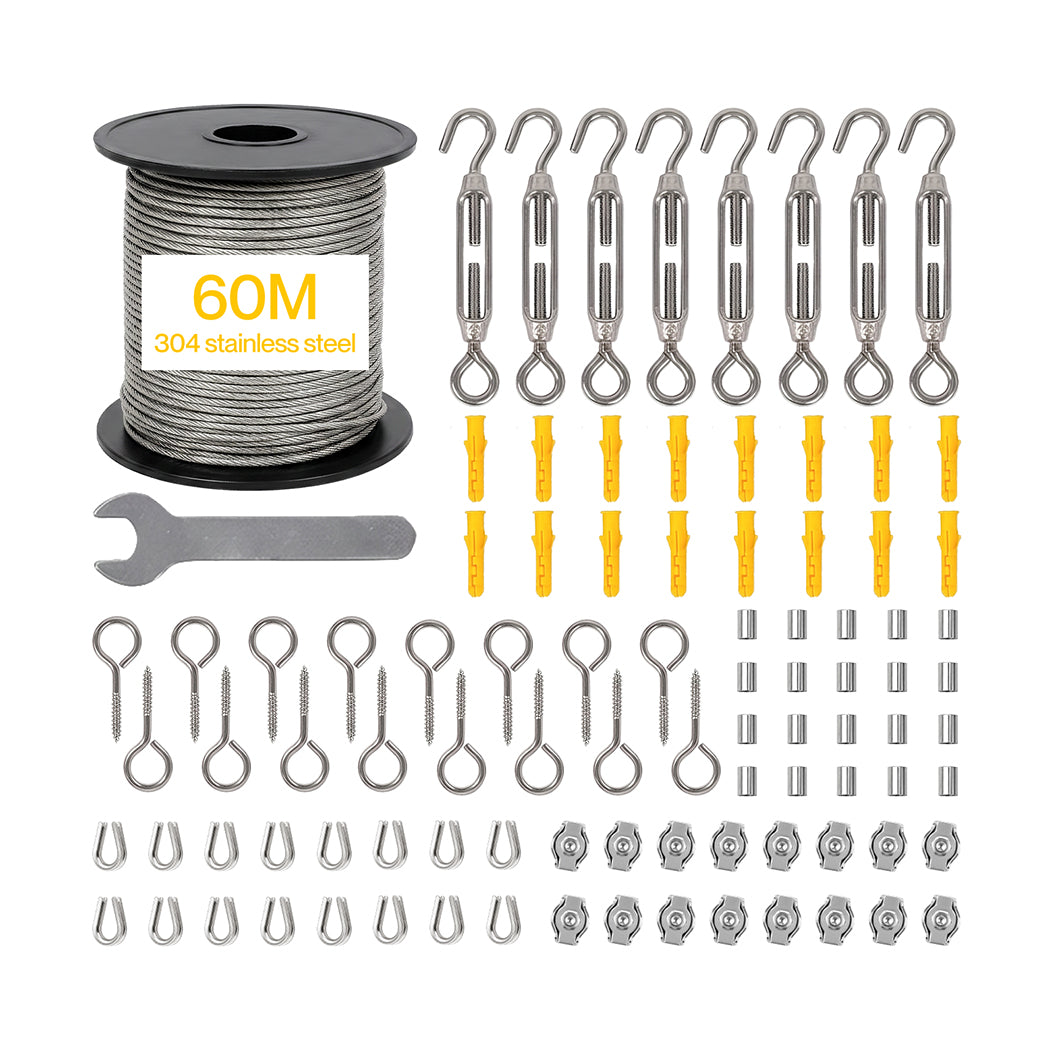 Traderight Wire Rope Kit 60M 2mm Stainless Steel Garden for Climbing Plants-2109799594773385218