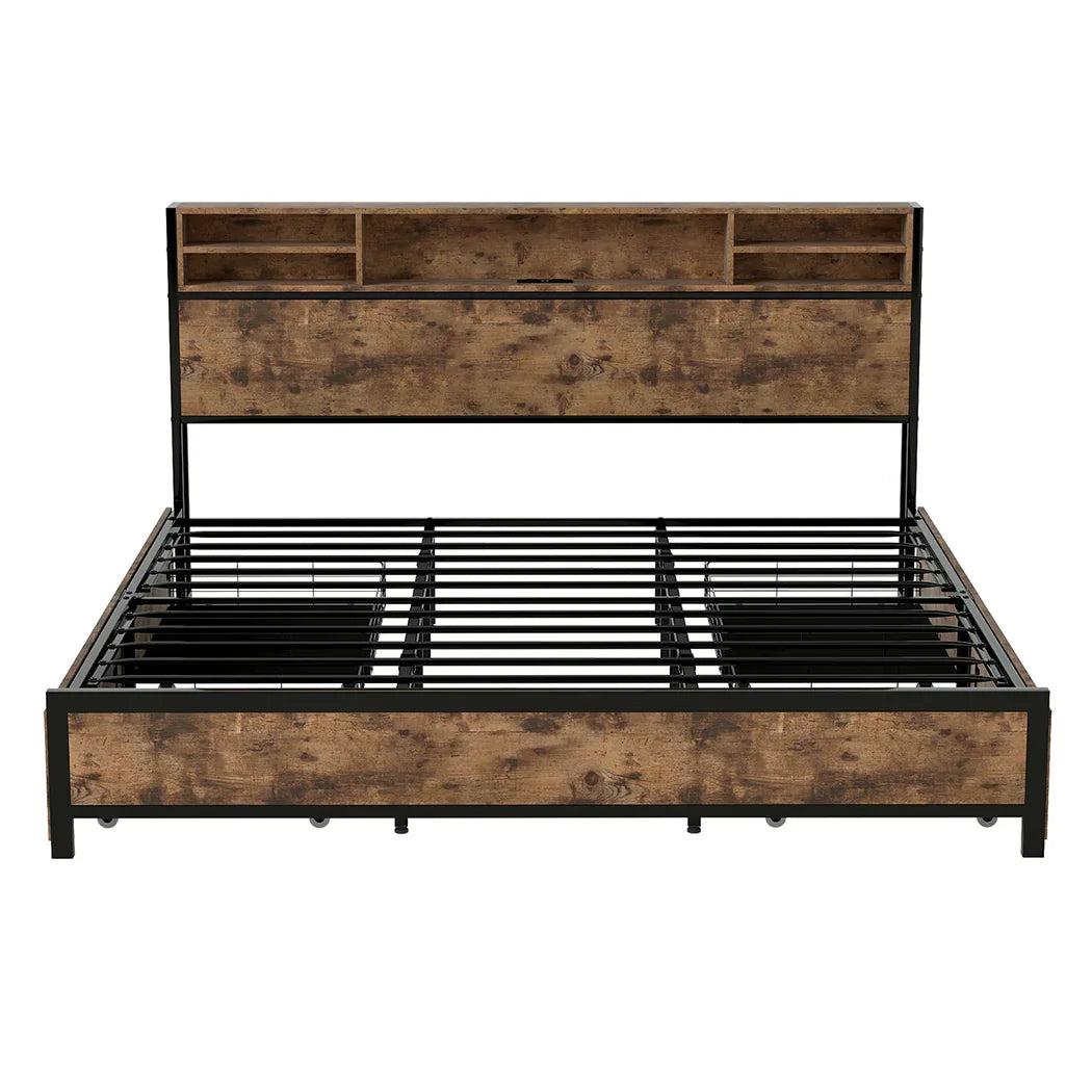 Levede King Bed Frame Industrial Storage LED Charing-2050056748445863937