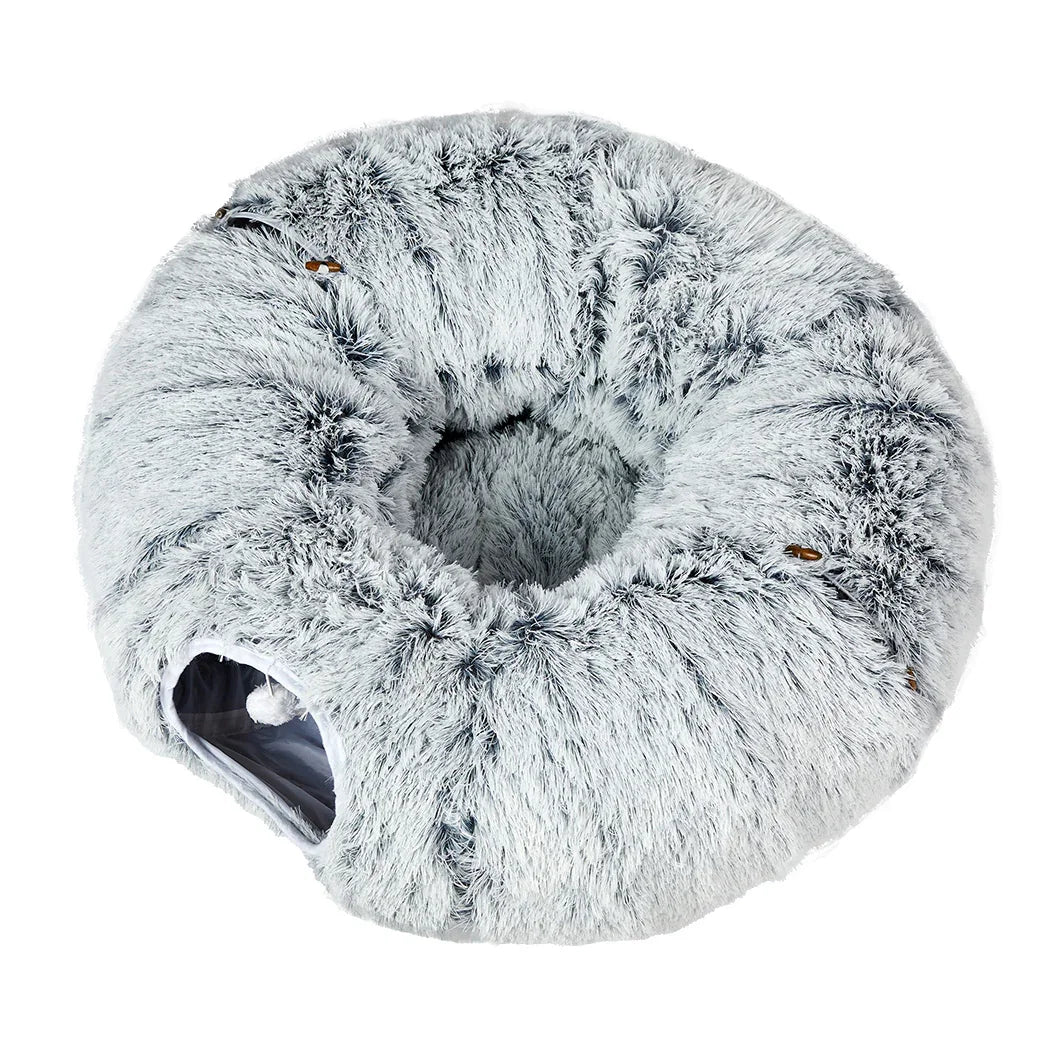 Pawz Cat Tunnel Foldable Fluffy Plush Play Tube Grey-2006732904436207617
