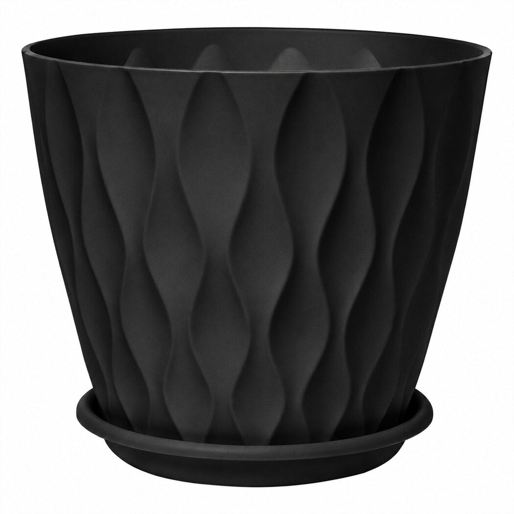 Toque Plant Pots 5 Pcs 8 Inchs Plastic Planter Pots with Drainage Saucers Black-2072893580812357633