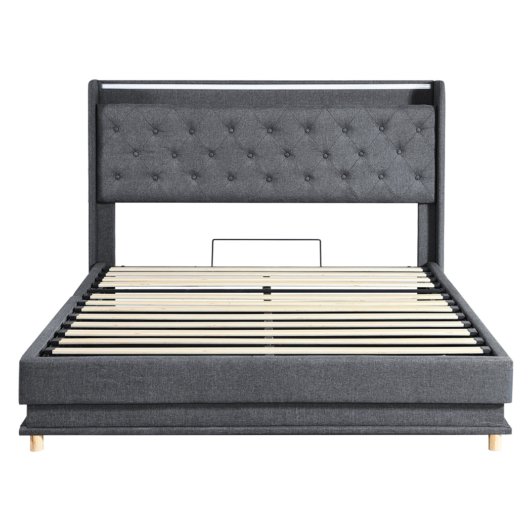 Levede Double Bed Frame Gas Lift LED Light-1973193467190448129