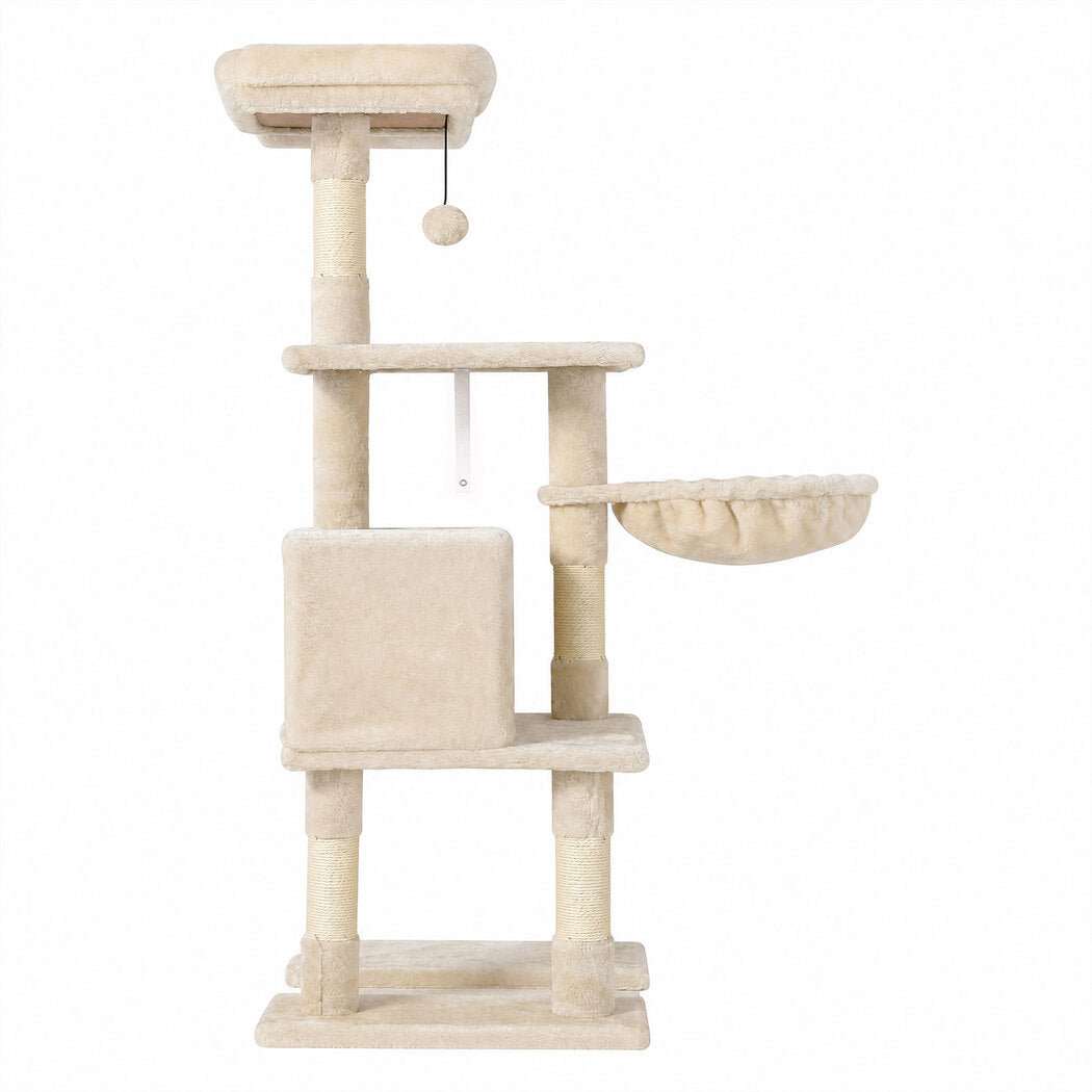 Pawz Cat Tree Cat Tower Multi-Level Cat Bed Cat Scratching Post 125cm Beige-2100034991751827457
