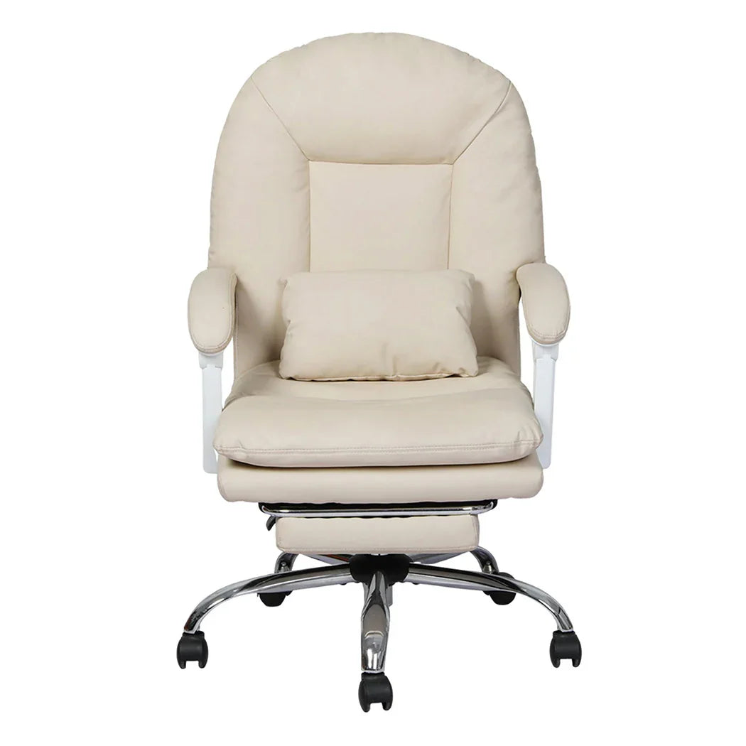 Levede Executive Office Chair Footrest PU Leather Tilt Gaming Work Seat Beige-2050056782683967489