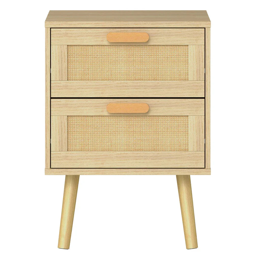 Levede 2x Bedside Tables Set Wooden Side Table Nigntstand Bedroom Rattan Drawers-2050056763503415297
