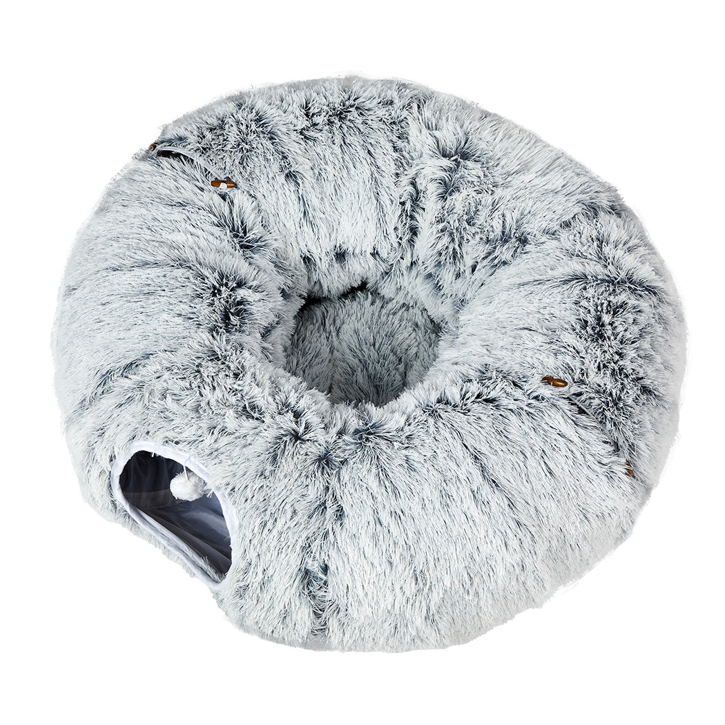 Pawz Cat Tunnel Foldable Fluffy Plush Play Tube Grey-1894516796472561665