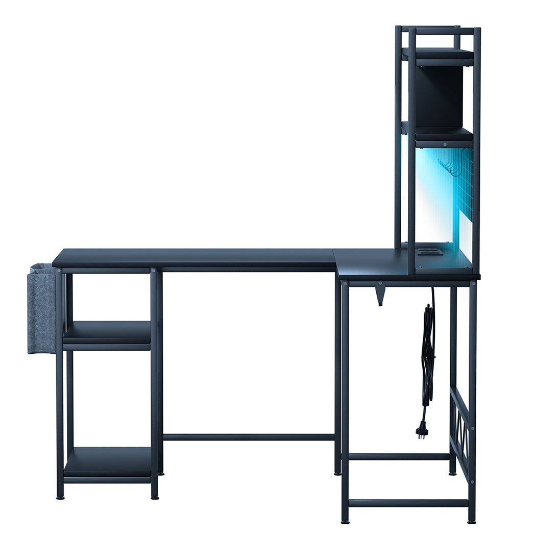 Levede L Shaped Gaming Desk with LED Lights Black-1950769998926581761