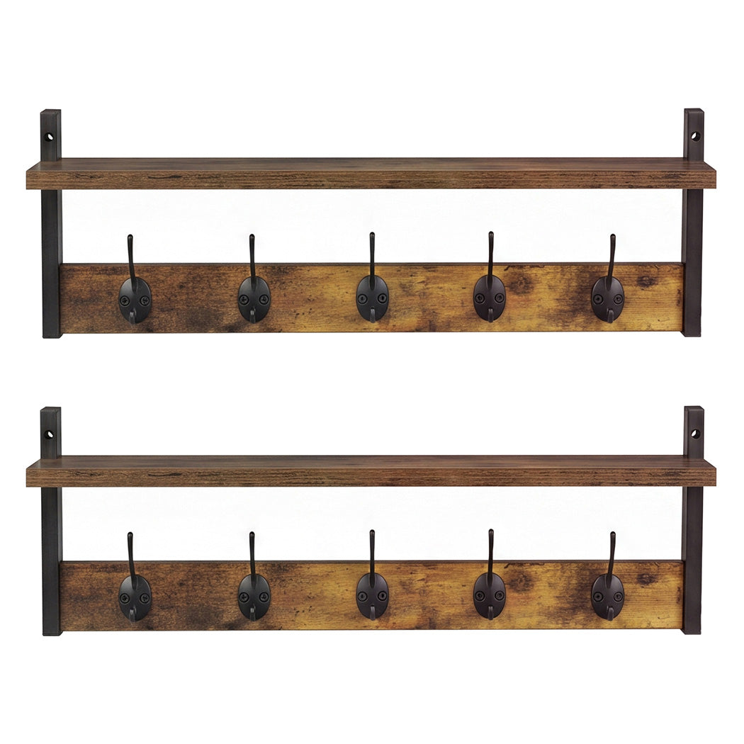 Levede Coat Rack Shelf Wall Mounted Entryway Double Hook Wall Floating Hat Rack-2050059009775505409