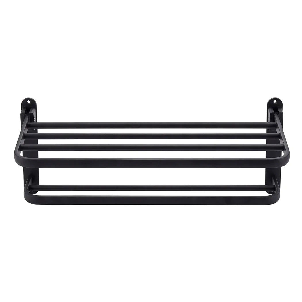 Levede Towel Rack Bathroom 2 Bars Rail Holder Wall Mounted Storage Shelf Black-2050059022438109185