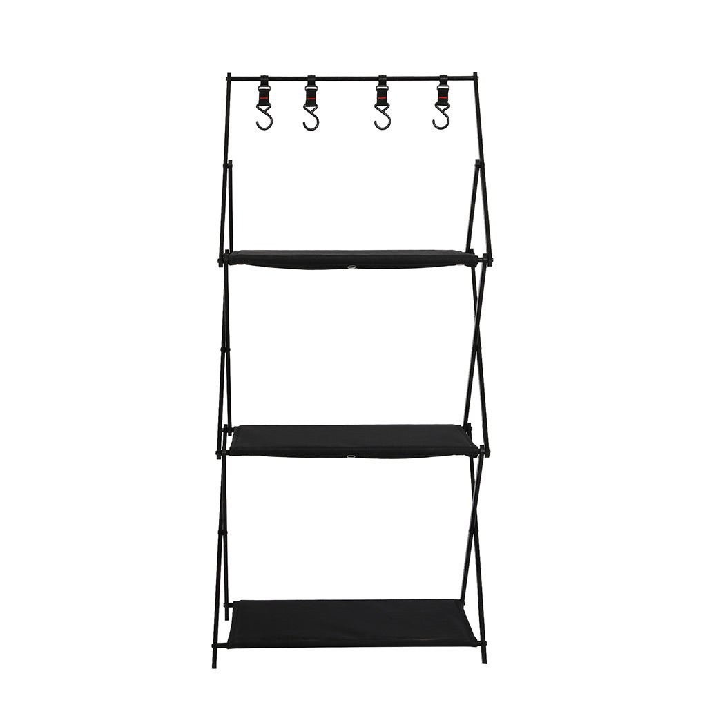 Levede Foldable Camping Storage Shelves 3 Layer with Hooks Black-1894516820493340673