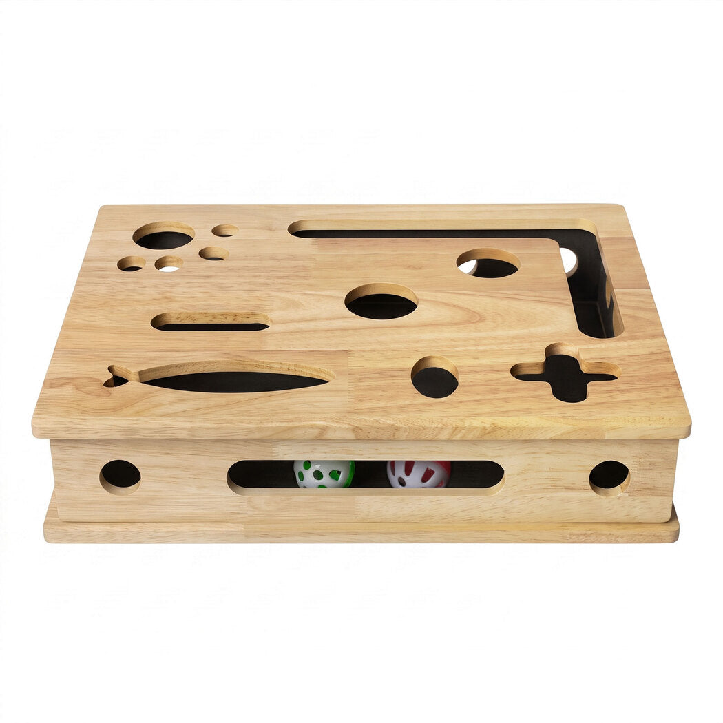 Pawz Cat Nail File Scratcher Large Solid Wood with Toy Balls for Indoor Cats-2100034993945448449