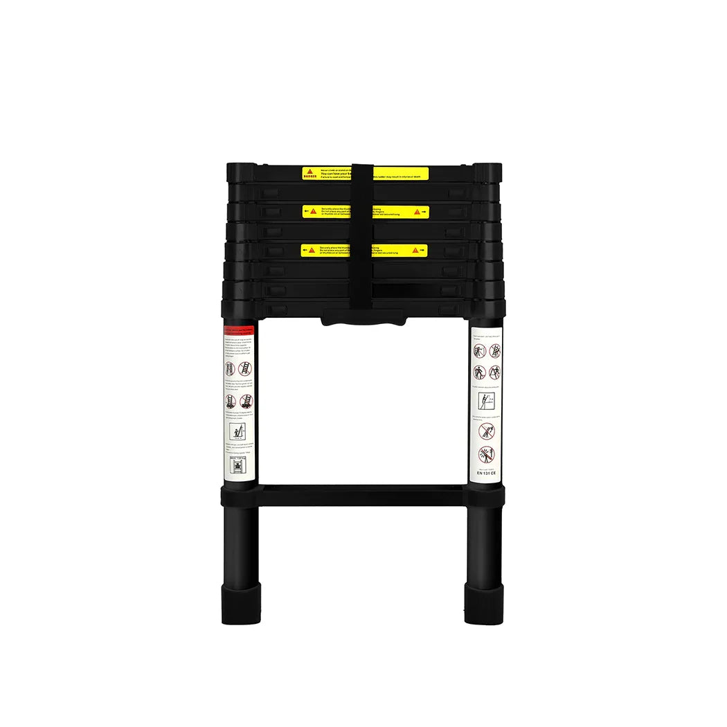 Traderight Multipurpose Aluminium Ladder Telescopic 2.6M Black 2.6 Meter-2006733178764660737