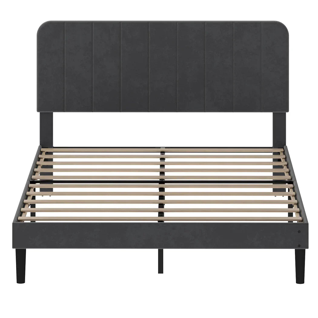 Levede Double Bed Frame Upholstered Adjustable Headboard Bed Platform Dark Grey-2050056771191574529