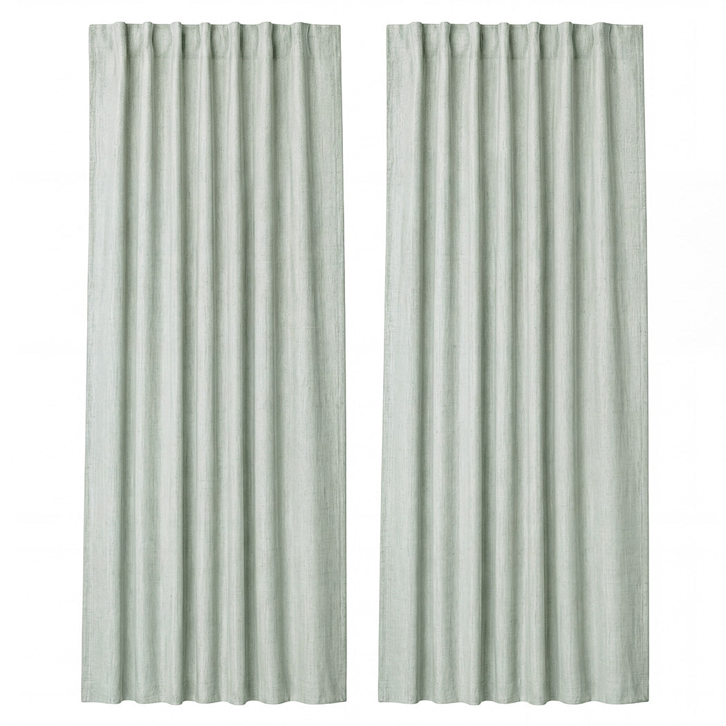 Marlow Blackout Curtains Thermal Linen Look Blockout Drapes 2 Panels Green-2072893564542652417
