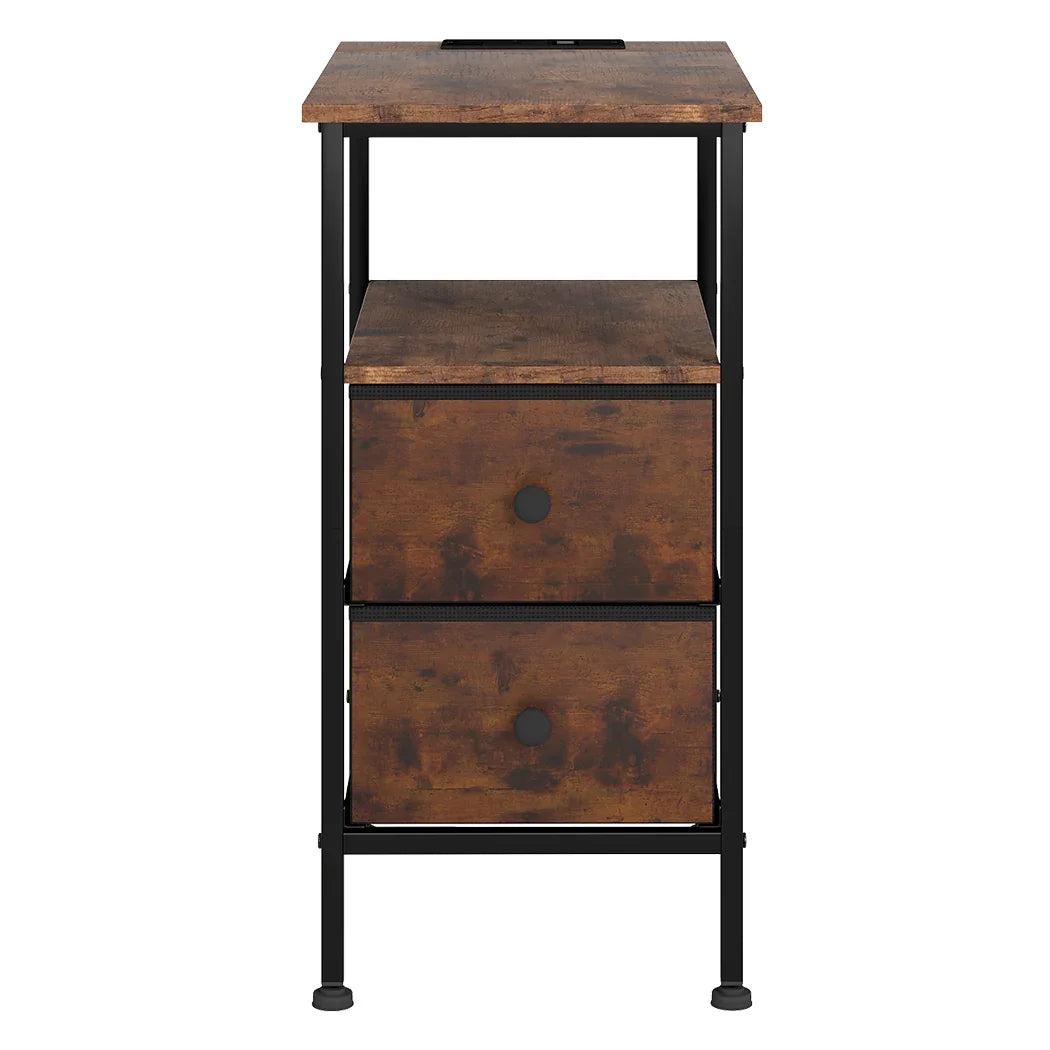 Levede Bedside Table Side Table 2 Drawers Cabinet Brown-2050056916507430913