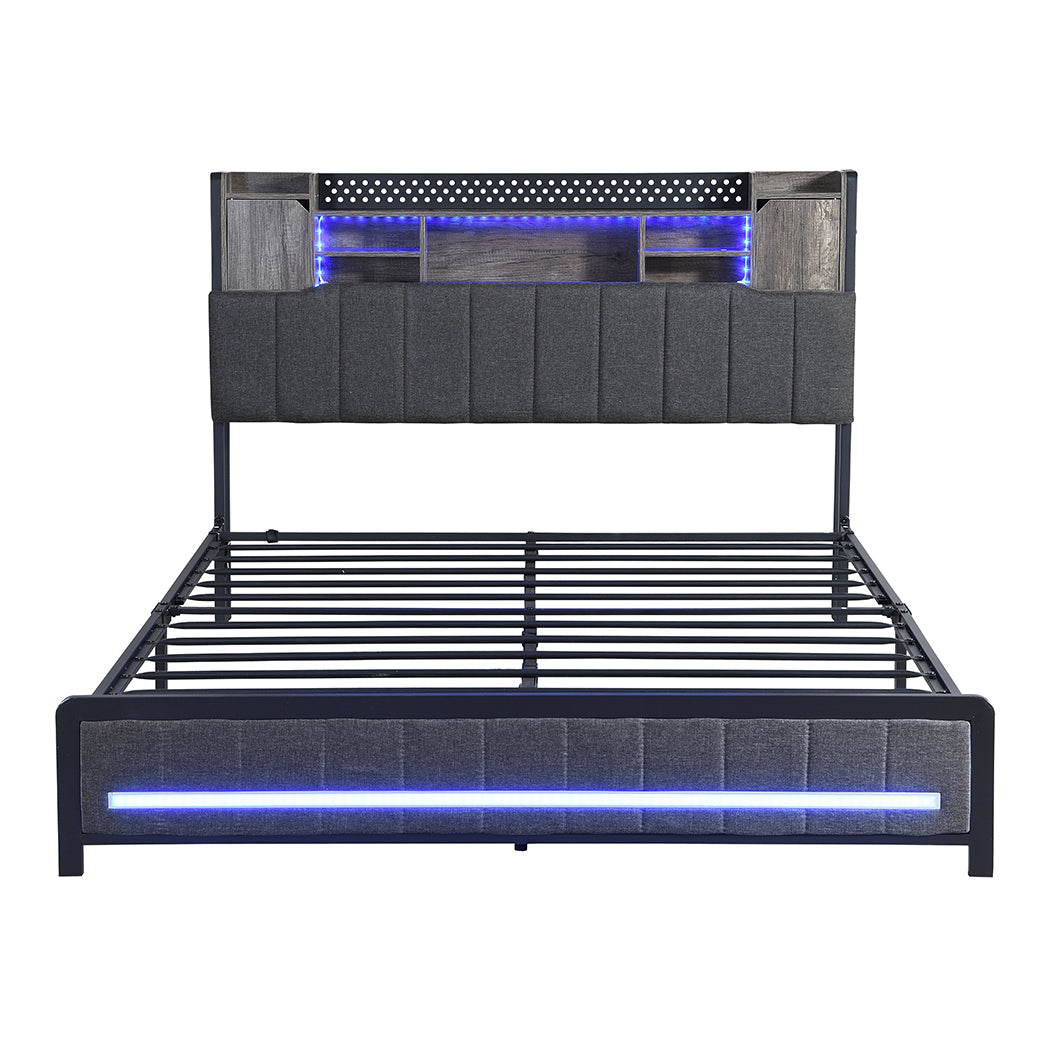 Levede Queen Bed Frame with Storage Headboard RGB LED