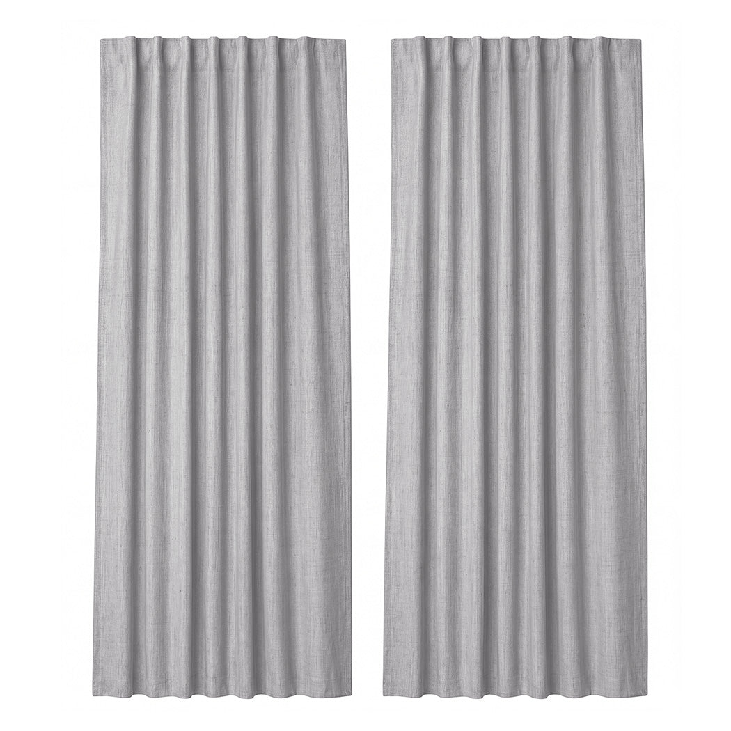 Marlow Blackout Curtains Thermal Linen Look Blockout Drapes 2 Panels Grey-2072893565322792961